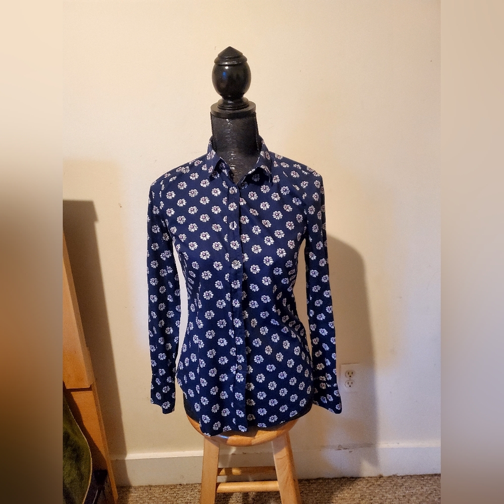 J. Crew Navy Floral Button-Down Shirt